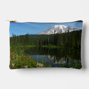 Pochette À Accessoires Reflet du lac du mont Rainier avec des fleurs sauv