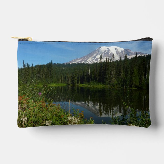 Pochette À Accessoires Réflexion du lac Rainier avec Fleurs sauvages (Recto)