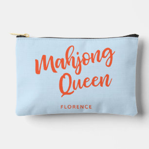 Pochette À Accessoires Reine Mahjong Nom Personnalisé Humour Amusant Bleu