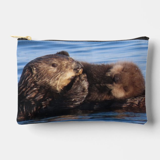 Pochette À Accessoires Relaxing Sea Otter Pup and Mom (Recto)