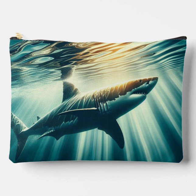 Pochette À Accessoires Requin dans la mer bleue profonde & soleil (Recto)