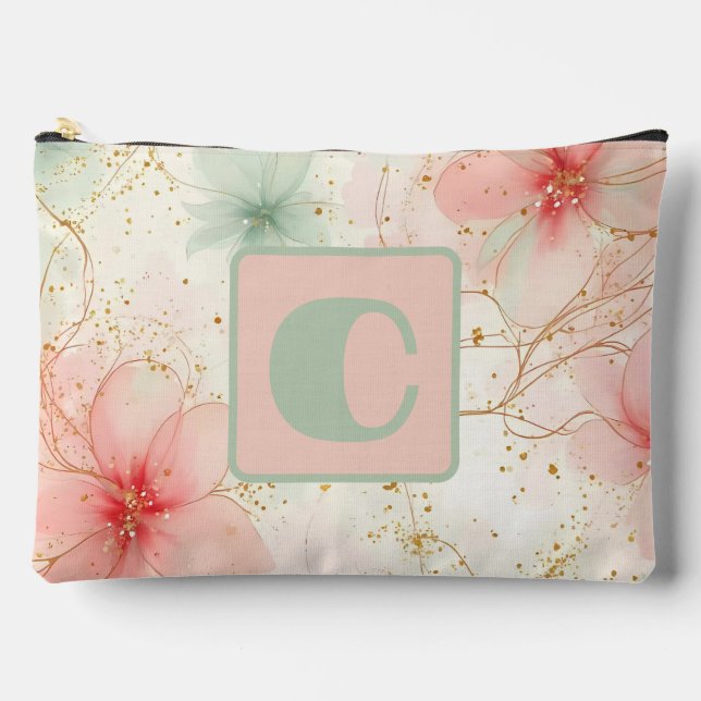 Pochette À Accessoires Ressort Aquarelle Florale Jardin Monogramme (Recto)