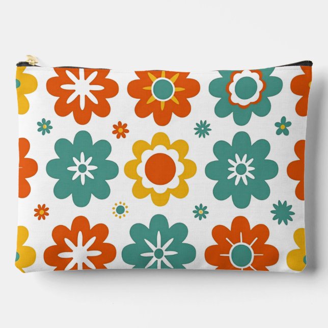 Pochette À Accessoires Rétro Fleur géométrique des années 70 Boho (Recto)