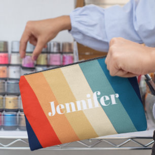 Pochette À Accessoires Retro les années 70 bandes Nom personnalisé