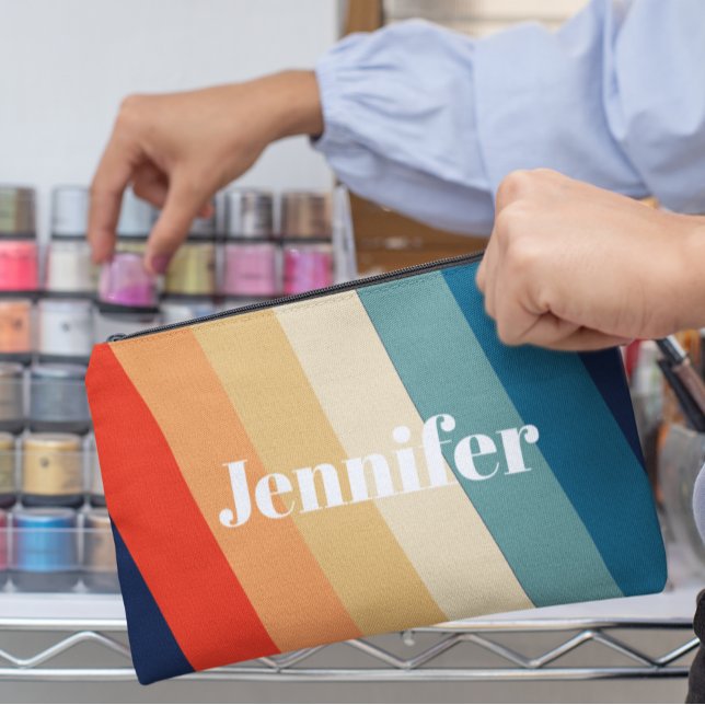 Pochette À Accessoires Retro les années 70 bandes Nom personnalisé (Créateur téléchargé)