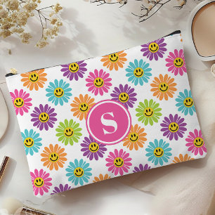 Pochette À Accessoires Retro Rainbow Happy Daisy Motif Monogramme