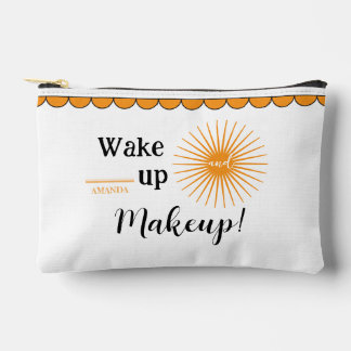 Pochette À Accessoires Réveillez-vous et Maquillage Nom Personnalisé Blan