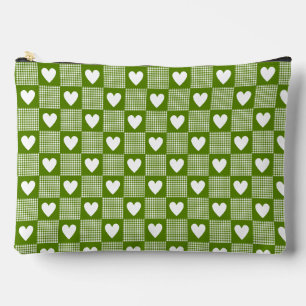 Pochette À Accessoires Robe à carreaux vert avocat à patchwork de cœur