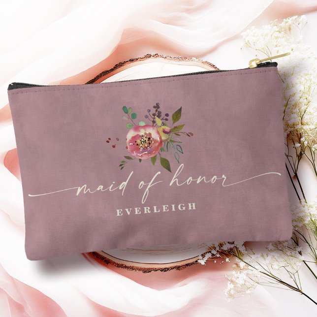 Pochette À Accessoires Robes de demoiselle d'honneur florales rose poussi (Say "I DO" to Romantic Watercolor Florals and a Cottagecore Vibe with the Ophelia Wedding Suite.)