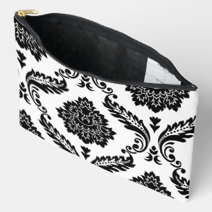 Pochette À Accessoires Rococo Damassé Grand Motif Décalé Noir sur Blanc