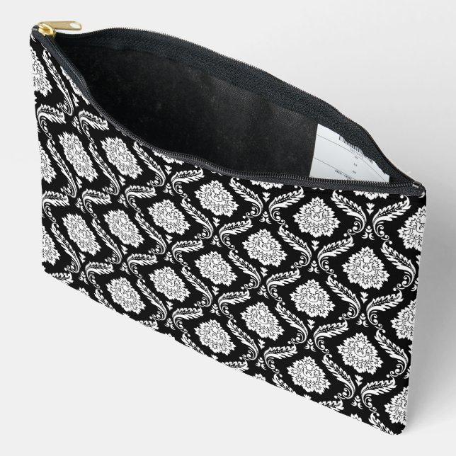 Pochette À Accessoires Rococo Damassé Rpt Motif Blanc sur Noir (Ouvrir)
