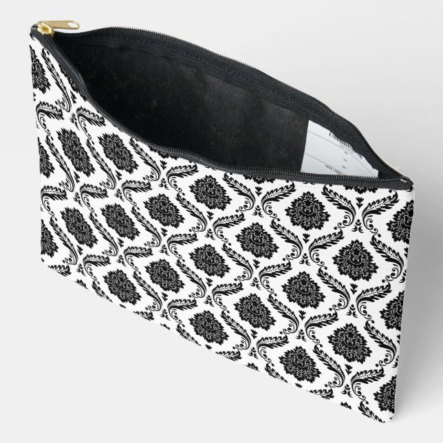 Pochette À Accessoires Rococo Damassé Rpt Motif Noir sur Blanc (Ouvrir)
