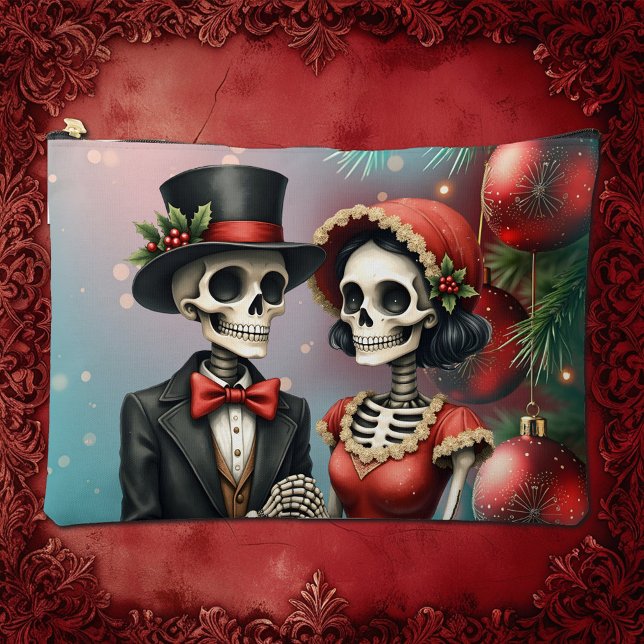 Pochette À Accessoires Romance d'os de Noël, un couple de squelettes de f (Créateur téléchargé)