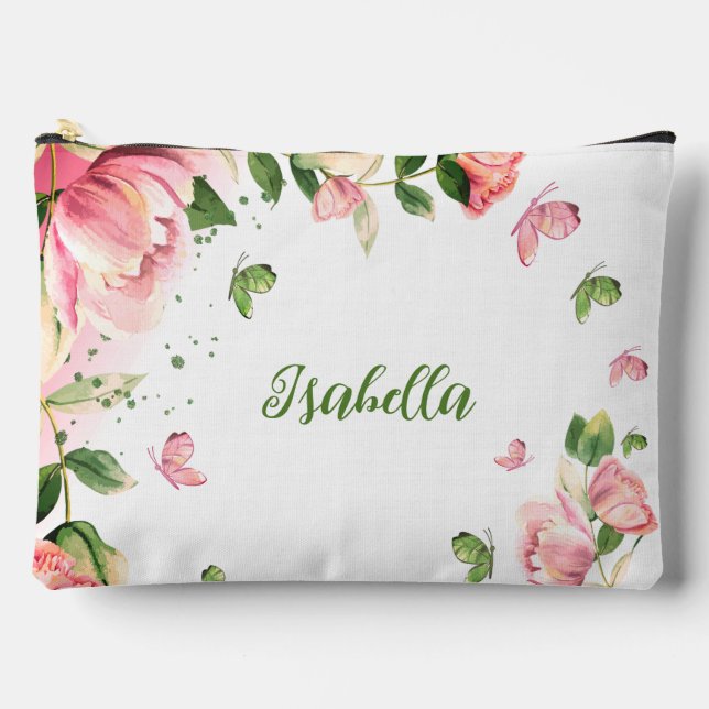 Pochette À Accessoires Romantique fleurs roses verdure (Recto)