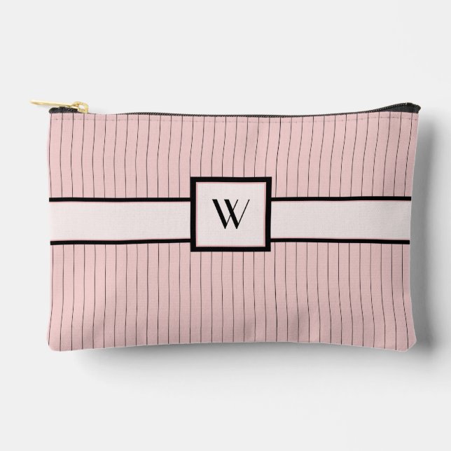 Pochette À Accessoires Rose avec rayures noires fines (Recto)