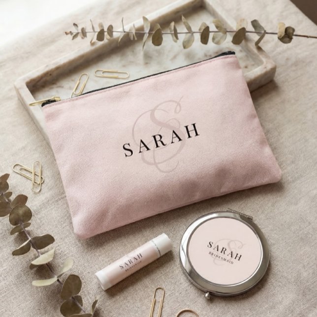 Pochette À Accessoires Rose Cute Monogram Custom Bridesmaid Proposal Gift (Créateur téléchargé)