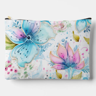 Pochette À Accessoires Rose et Bleu Pastel Floral