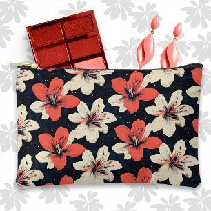 Pochette À Accessoires Rose et crème tropical sur fond floral noir