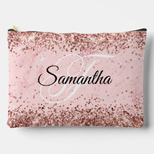 Pochette À Accessoires Rose Gold Pailletés Blush Rose Marbre Monogramme F