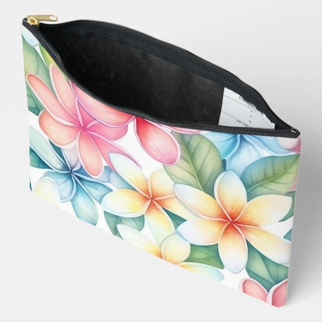 POCHETTE À ACCESSOIRES ROSE JAUNE BLEU FRANGIPANI FLORAUX BLOOMS (Ouvrir)