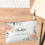 Pochette À Accessoires Rose or fleurie nom de végétation monogramme<br><div class="desc">Arrière - plan blanc,  noir et texte doré. Décoré de roses d'or rose de couleur eau,  de verdure d'eucalyptus et de sprigs dorés. Personnalisez et ajoutez votre prénom,  vos initiales monographiques et votre nom complet.</div>