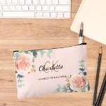 Pochette À Accessoires Rose or rose rose fleurie nom de végétation monogr<br><div class="desc">Or rose,  arrière - plan rose,  noir et texte doré. Décoré de roses d'or rose de couleur eau,  de verdure d'eucalyptus et de sprigs dorés. Personnalisez et ajoutez votre prénom,  vos initiales monographiques et votre nom complet.</div>