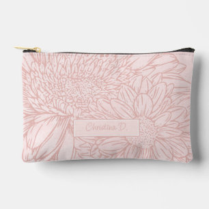 Pochette À Accessoires Rose Pâle Grunge avec Nom et Chrysanthèmes