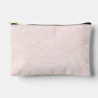 Pochette À Accessoires Rose sur Chrysanthèmes Rose Pâle avec Nom
