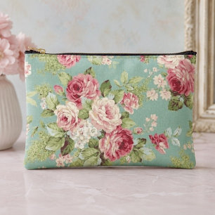 Pochette À Accessoires Roses de chou rose sur fond aqua