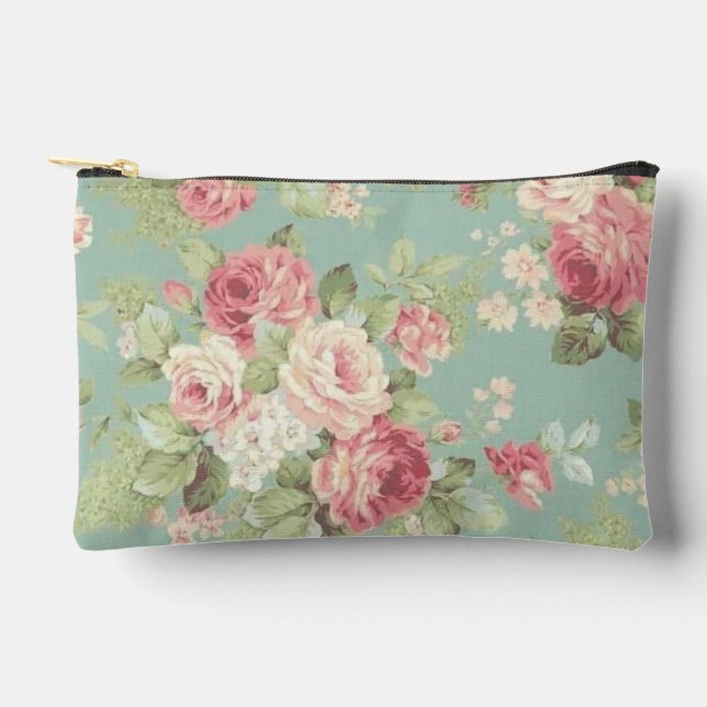 Pochette À Accessoires Roses de chou rose sur fond aqua (Recto)