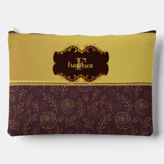 Pochette À Accessoires Roses de monogramme de nom en feuille d'or de luxe