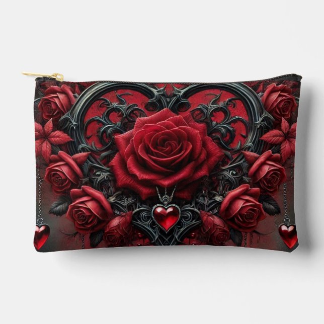 Pochette À Accessoires Roses rouges gothiques Saint-Valentin (Recto)