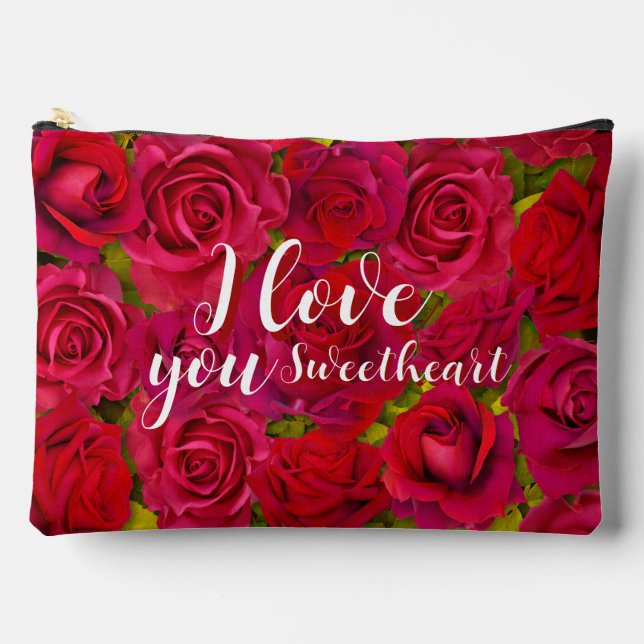 Pochette À Accessoires Roses Rouges Je t'aime Nom (Recto)
