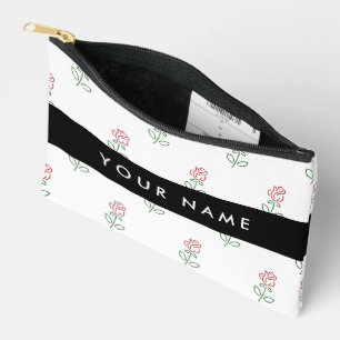 Pochette À Accessoires Roses Rouges, Motif De Roses, Votre Nom