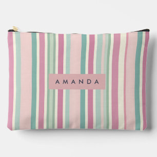Pochette À Accessoires Rouge à joues personnalisé Pastel Mint rayures