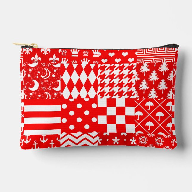 Pochette À Accessoires Rouge blanc Mixte Motif Patchwork Design (Recto)
