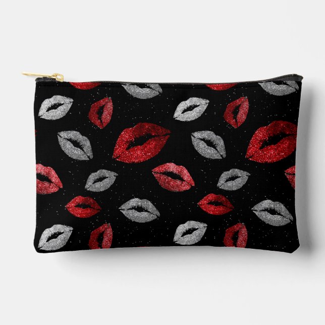 Pochette À Accessoires Rouge de la Saint-Valentin Lèvres Pailletées Argen (Recto)