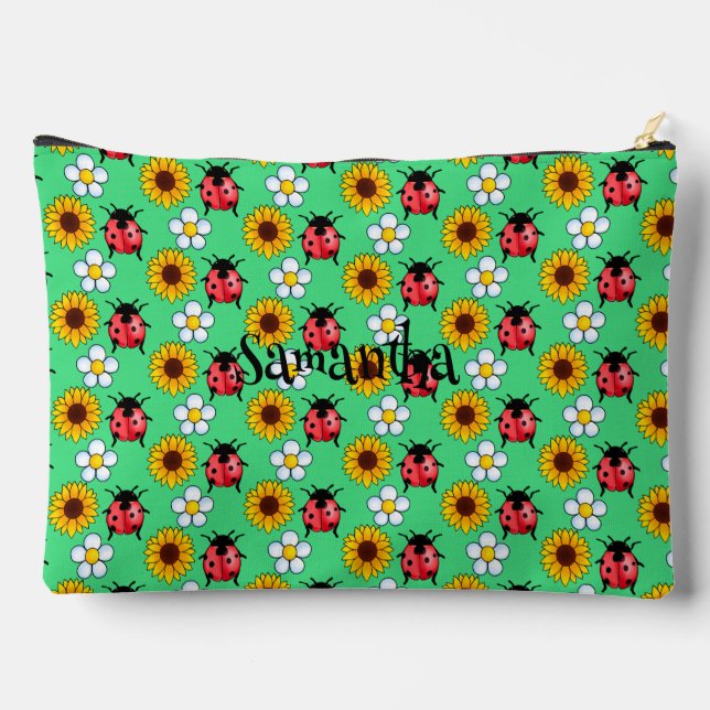 Pochette À Accessoires Rouge Et Noir Ladybug Avec Fleurs (Verso)