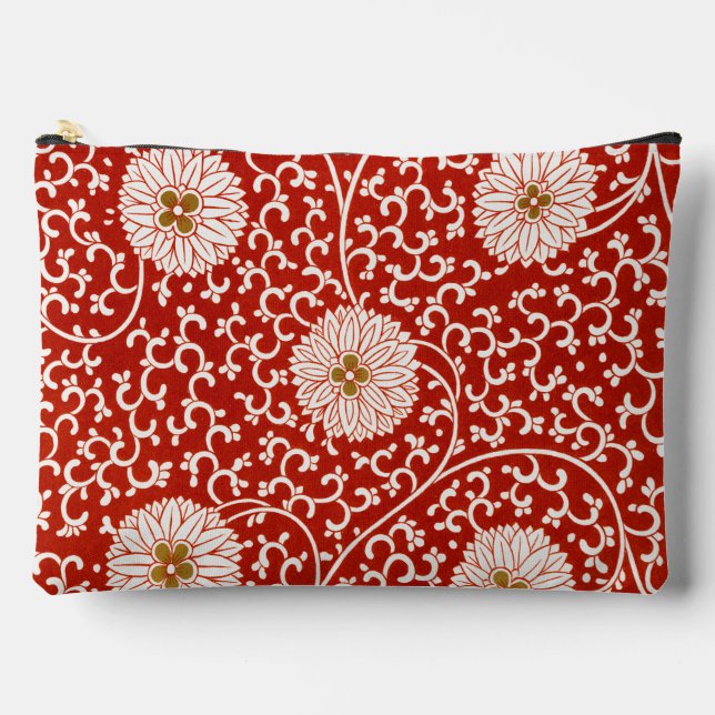 Pochette À Accessoires Rouge Floral Vibrant Ornate Classé Motif (Recto)