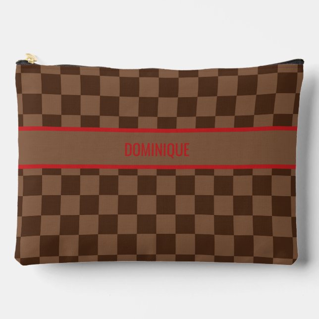 Pochette À Accessoires Rouge Luxe avec Damier Marron (Recto)
