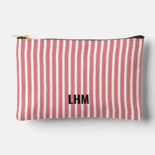 Pochette À Accessoires Rouge Pêche Rayure Vintage Nom Élégant