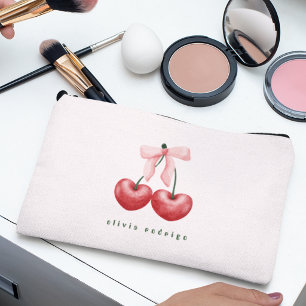 Pochette À Accessoires Rouge & Rose Blush Cerise Féminine & Mignon Nœud P