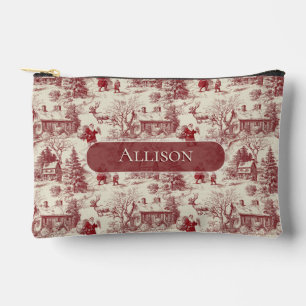 Pochette À Accessoires Rouge traditionnel du Père Noël sur Toile De Jouy 