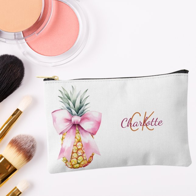 Pochette À Accessoires Ruban rose pineapple tropical été monogramme (Créateur téléchargé)