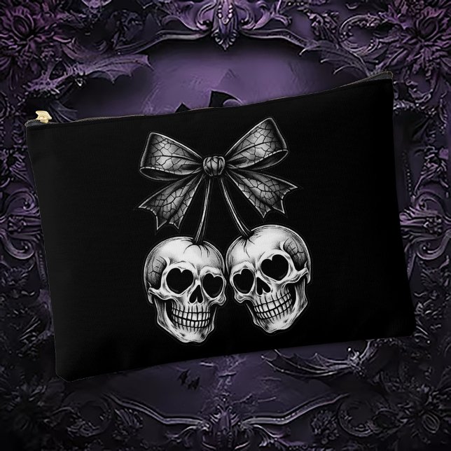 Pochette À Accessoires Rubans Cerises Crâne Gothique (Créateur téléchargé)