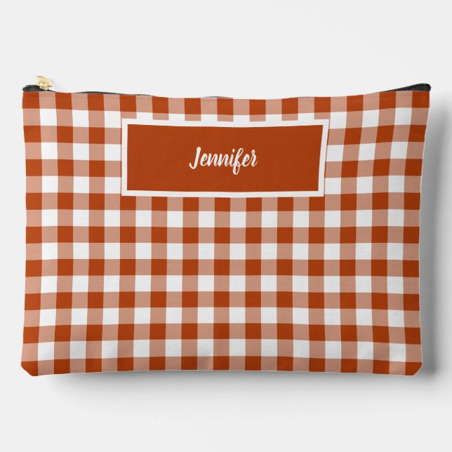 Pochette À Accessoires Rust Red Plaid Gingham Personalized (Recto)