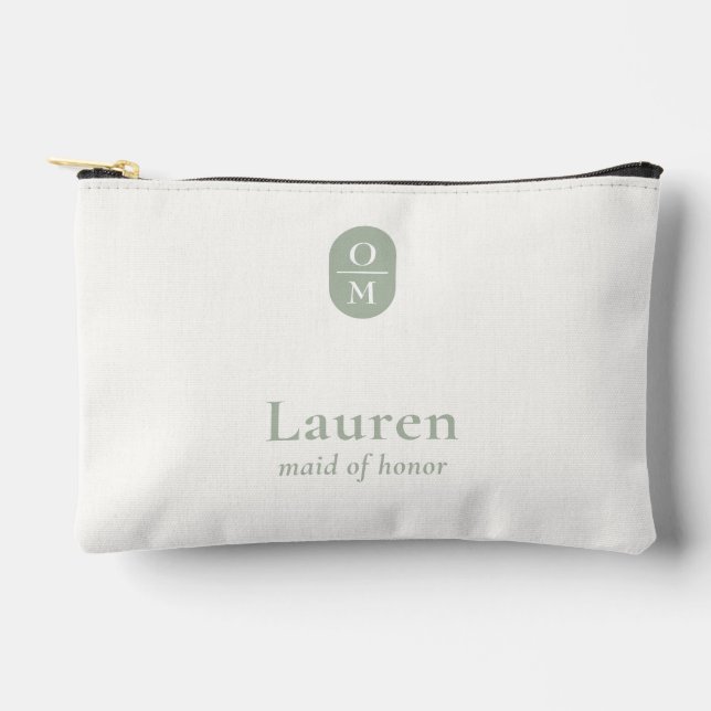 Pochette À Accessoires Sage Green | Wedding Monogram Bridesmaid Gift  (Recto)
