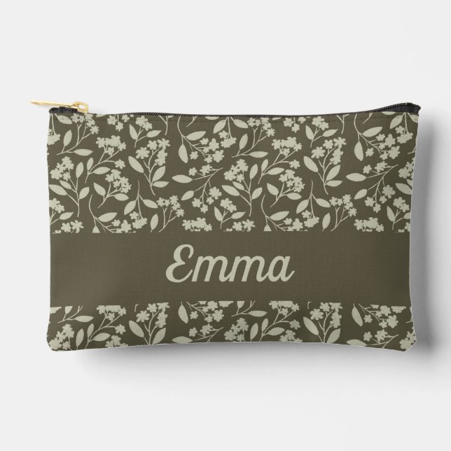 Pochette À Accessoires Sage Vert Botanique Fleurs Élégantes (Recto)