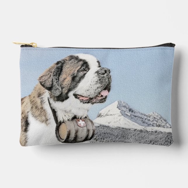 Pochette À Accessoires Saint Bernard Peinture Rough St Original Chien Art (Recto)