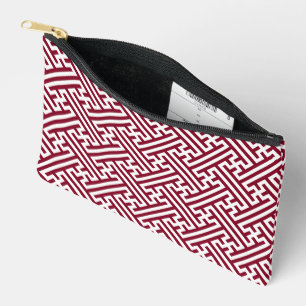 Pochette À Accessoires Sayagata motif, japonais, bourgogne et blanc